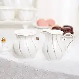 DUJUST Weißes Sahne- und Zuckerset, luxuriöses britisches Design mit handgefertigten goldenen Verzierungen, 1 Zuckerdose mit Deckel (350 ml), 1 Milchkännchen (235 ml), Dekoration für die Küche
