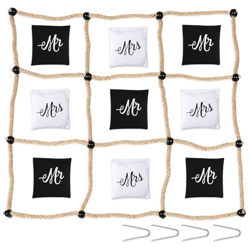 VercanMonth 3 x 3 Fuß Hochzeit Tic Tac Toe Spiel für Empfang Sofortige Einrichtung Keine Montage Tic Tac Toe Outdoor Spiel Sitzsack Werfen mit Seil Yard Hinterhof Rasen Spiele für Hochzeit (Quadrat)