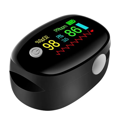 Pulsoximeter für Erwachsene mit Farbdisplay-LCD – Oximeter Finger Sauerstoff Blutsauerstoffmessgerät (SpO2) & Herzfrequenz-Monitor am Finger | 3-5 Sekunden Schnellmessung (schwarz)