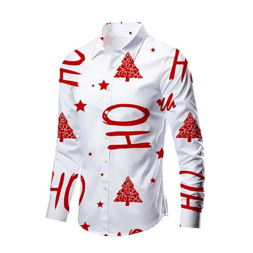 RUMAOZIA Christmas Hemd Herren Basic Weihnachtsshirt Button Up Ugly Shirt Revers Langarmshirt Weihnachten Hemd Oberteile Casual Christmas Bekleidung Merry Christmas Kostümhemd Comfort Fit Hemd