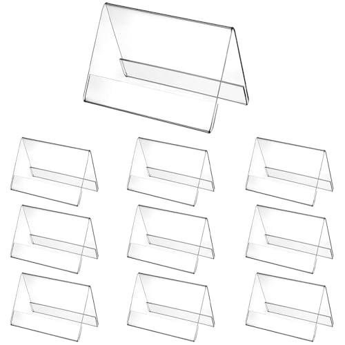 10 Stück Acryl Tischaufsteller, 9x6 cm Namensaufsteller Tisch Wiederverwendbare, Dachform Doppelseitige Tischaufsteller für Namensschild und Preisschild