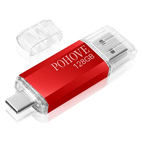 POHOVE USB Stick 128gb, Mini USB C Speicherstick 128gb 2-in-1 Type C USB 2.0 Pen Drive 128 GB Für Samsung, Huawei, Xiaomi, Oneplus Android Handy, PC, Laptop, Tablet (Rot)