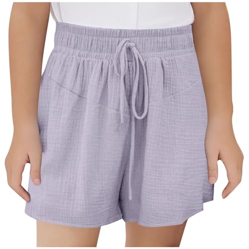 KODMNSW Mädchen Shorts Kurze Hose Sommer Sporthose Leicht Freizeit Sommerhose Elastische Taille Jogginghose Bequem Atmungsaktiv Trainingshorts Sweatshorts 3-14 Jahre Sale Angebote Lila 140