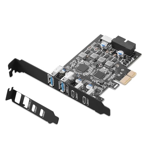 YEELIYA USB PCIe Karte 6 Port (2 Type A, 2 USB C, Type E (A Key), 19Pin 3.0 Header) PCI Express Adapter Hub Erweiterungskarte 5Gpbs für Desktop PC Windows XP/7/8/10