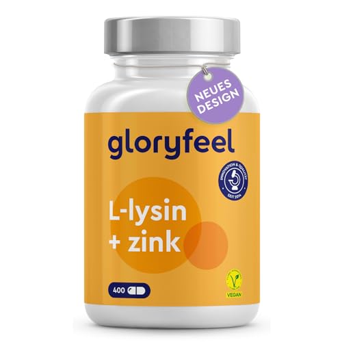 L-Lysin - 400 vegane Kapseln - 1.000 mg Lysin hochdosiert je Tagesdosis - Essentielle Aminosäure mit Zink für Immunsystem & Haut, Haare, Nägel - Aus pflanzlicher Fermentation