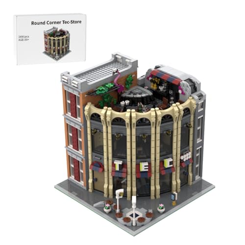 WANENGEDIY Rundes Eckhaus Technikladen Klemmbausteine Set, 2691 Teile Modulares Gebäude mit Laden und Rooftop Bar, Klemmbausteine Stadtmodell für Erwachsene und Sammler, MOC-203717