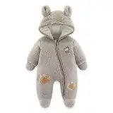 Baby Schneeanzüge Winter Overall mit Kapuze Fleece Strampler Mädchen Jungen Warm Outfits- Gr. 0-3 Monate (59 cm), Gelb