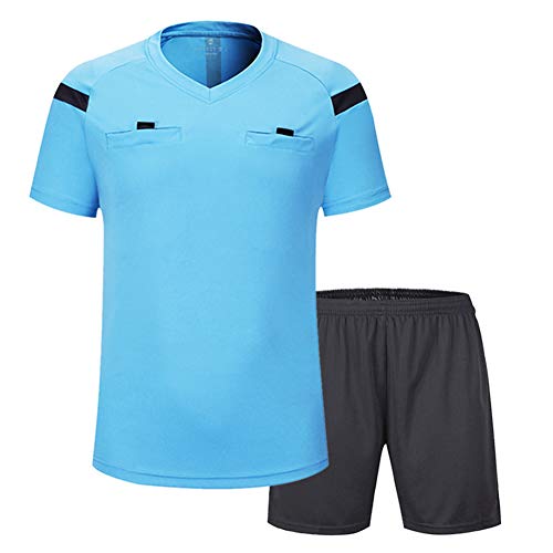 SHINESTONE Herren-Schiedsrichter-Trikot, für Fußball, Kurze Ärmel (Blue, Medium)