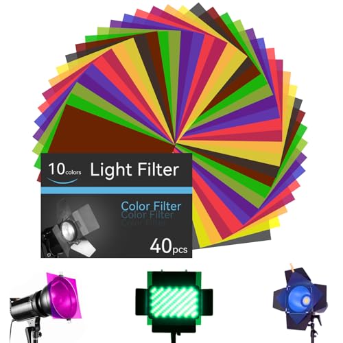 SAMNISOO 40 Stück Farbkorrektur-Gel-Lichtfilter, Transparentfolie Kunststoffblätter Farbige Overlays Farblicht-Gel-Filter, 10 Farben A4 Größe