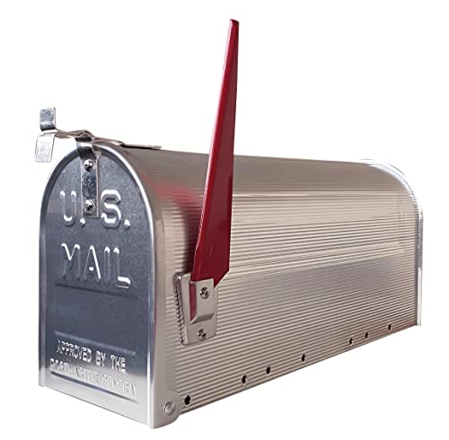 ARREGUI Americano E2101A Amerikanischer Briefkasten aus Aluminium, der US Mailbox Klassiker mit Roter Flagge, US Briefkasten für den Außenbereich, Größe L (Zeitschriften und C4-Umschläge), Silber