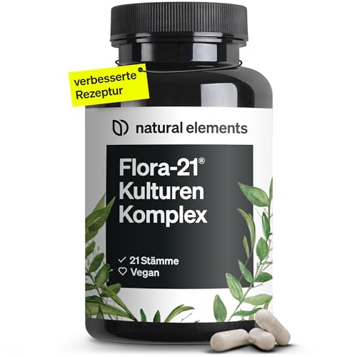 Flora 21® Kulturen Komplex – 21 Bakterienstämme + Bio Inulin – 180 magensaftresistente Kapseln – Laborgeprüft, vegan, hochdosiert und in Deutschland produziert