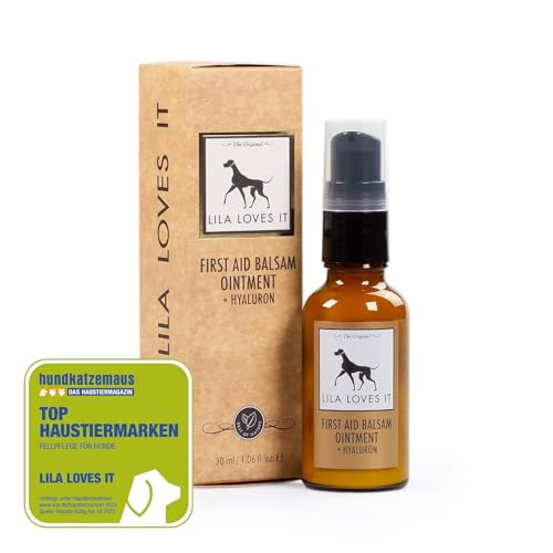 Wundsalbe für Hunde – natürlicher Balsam, mit Aloe Vera und pflanzlichen Ölen, regeneriert und lindert Juckreiz, mit Hyaluron und Zink, FIRST AID BALSAM von LILA LOVES IT, 30 ml