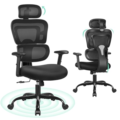 DoChair Bürostuhl ergonomischer Schreibtischstuhl 3D Kopfstütze mit Verstellbarer Armlehnen und Sitzhöhe, Dynamischer Rückenstütze, Schwarz