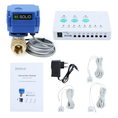 U.S. Solid Wasseraustritt-Detektor - Wasseralarm-Leck-Detektionssystem mit 1/2-Zoll-Automatik-Abschalteinrichtung, motorisierter Kugelhahn, Steuerung und 3 Sensoren und akustischem Alarm
