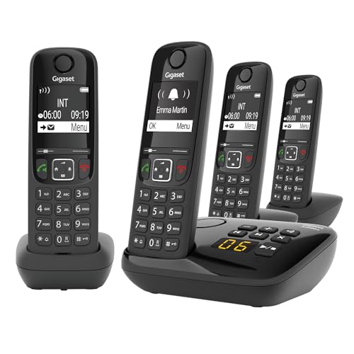 Gigaset AS690A Quattro - 4 Schnurlose DECT-Telefone mit Anrufbeantworter - gut lesbarem kontrast Display - brillianter Audio-Klang - einfache Bedienung - Anrufschutz, schwarz [Deutsche Version]