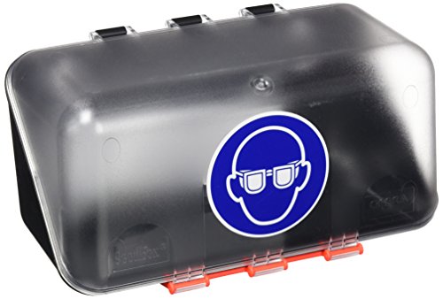 neoLab - Mini Aufbewahrungsbox für Schutzbrillen - Transparente Schutzbrillenbox aus ABS-Kunststoff mit Gebotszeichen nach VGB 125 - IP65 Box mit Wandhalterung für Sicherheitsbrille oder Mundschutz