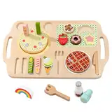 Teeparty holzspielzeug Spielküche Zubehör Rollenspiel Spielzeug, Lebensmittel kinderküchen Kinderküche Zubehör aus Holz Montessori Spielzeug Set Für Mädchen ab 3 4 5 Jahr Geschenke