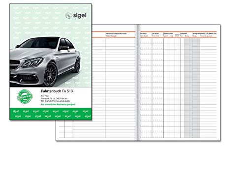 SIGEL FA513 Fahrtenbuch A5, 64 Seiten - für Vielfahrer max. 540 Fahrten - für Deutschland und Österreich, vom Finanzamt anerkannt - zur exakten Trennung geschäftlicher und privater Fahrten.