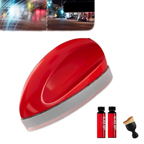 Glass Cool - Glass Cool Windshield Cleaner,Glass Oil Film Remover,Powerful Car Windshield Cleaner & Oil Film Remover,Oil Film Remover for Car Window Streak-Free Automotive Cleaning Brush (Red 1pcs)