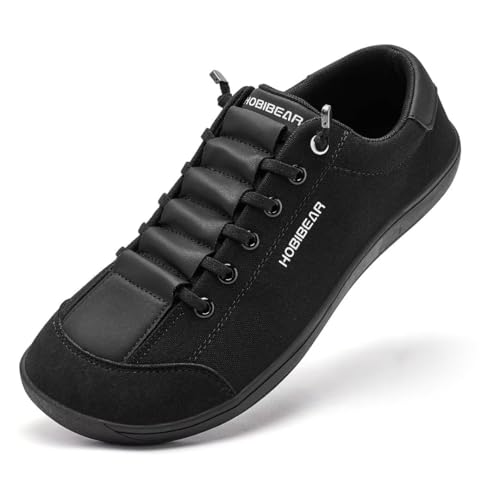 HOBIBEAR Unisex Breite Barfuss Schuhe Damen Herren Barfußschuhe Minimalistische Outdoor Trail Running Walking Schuhe Voll Schwarz EU 41