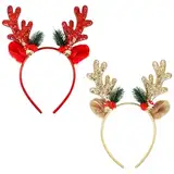 2 Stück Weihnachten Geweih Haarreif,Rentier Geweih Stirnband,Weihnachtsgeweih,Glitzer Weihnachten Haarreif，Weihnachts Haarschmuck für Kinder Erwachsene,Stirnbänder mit Glöckchen für Weihnachtsfeiern