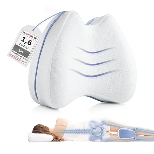 Kniekissen für Seitenschläfer, Orthopädisches Bein-Kissen für eine optimale Schlafhaltung, Ergonomisches Lagerungskissen aus viscoelastischem Memory Schaum, atmungsaktiver & waschbarer Bezug 23,5x9,5