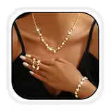 Reaky Brautschmuck-Set mit Strass-Halskette, 4-teilig, silberfarben, Braut-Halsketten, Schmuck, Hochzeits-Accessoires für Frauen (Gold)