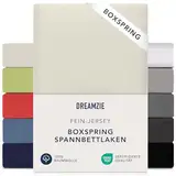 Dreamzie Premium Spannbettlaken 180x200 cm - 200x200 cm - 37cm Seitenhöhe - auch für Boxspringbett & Wasserbett - Bettlaken Boxspringbett 100% Jersey Baumwolle, 150 g/m² - Oeko-TEX - Beige