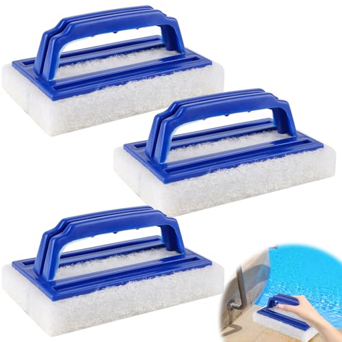 3 Stück Pool Schwamm, Pool Schwamm Bürsten Poolreinigung Handschrubber Pool Randreiniger Poolschwamm Poolbürste Pool Schwamm Schwimmbad Bürste mit Griff Schwamm Geeignet zum Reinigen, Blau