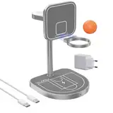 KU XIU X85 Kabelloses Ladegerät 3-in-1 – Induktive Ladestation für iPhone 16/15/14/13/12, 5W für Apple Watch 10/9/8/7/Ultra, 5W für AirPods 4/3/2, Magnetische Ausrichtung und Fun Basketball Design