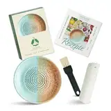 Evergrate® Keramikreibe Beach mit Geschenkbox – mit Reibe, Knoblauchschäler, Rezeptheft & Pinsel – Handgefertigt für Ingwer, Knoblauch & mehr – Spülmaschinenfest & langlebig