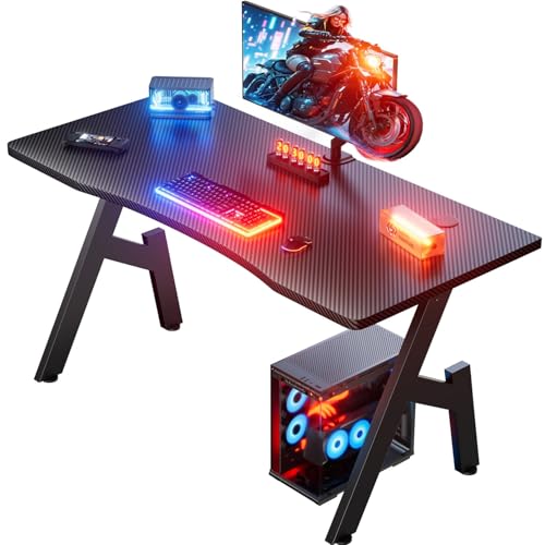 HLONONE Gaming Tisch 100 x 50 cm, Gaming Schreibtisch, Stabiler PC Tisch mit Kohlefaseroberfläche, Ergonomischer Computertisch für Gaming und Büro, Schwarz