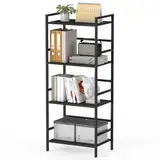 CADUKE 4-stufig Bücherregal, Standregal mit Holzablagen, Schwarzes Küchenregal, Industrielles Aufbewahrungsregal für Wohnzimmer, Büro, Schlafzimmer, 43 x 28 x 102 cm