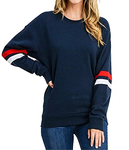 Neitooh Damen Sweatshirt Rundhals Sweatshirt Damen Baumwolle Pullover Damen Langarmshirt Casual Oberteile Tops(Blau,M)