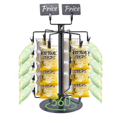 Novelfun Snack Ständer 360° Drehen Regal für Süßigkeiten und Chips Präsentations 6 Reihen 30 Clips Arbeitsplatte Präsentationsständer für Einzelhandels Geschäfte Büro