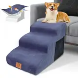 Hundetreppe, Haustiertreppe, HEVOL Hundetreppe für Kleine Hunde, 3 Stufen Hunderampe 40cm Hoch, rutschfeste Katzentreppe mit Waschbarer Bezug, Hochdichte Schaumstoff Haustierrampe