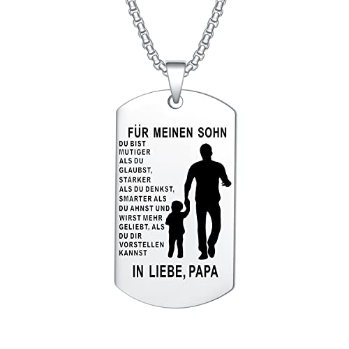 YOTHIWAD Halskette für Meinen Sohn Dog Tag Kette An Meinen Sohn Halskette mit Gravur Inspirierend Text Geschenk für Sohn von Mama Papa(Silber)