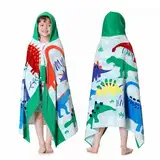 Mokani Badeponcho Kinder Baumwolle | Super Weich & Saugfähig Handtuch Poncho | 50" x 30" Badetuch Strandponcho Kapuzenhandtuch für Mädchen Jungen Alter 3-12, Grüner Dinosaurier