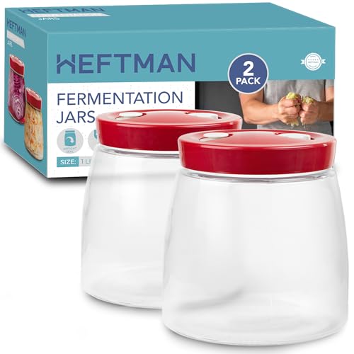 HEFTMAN Gärglas mit 1-Wege-Luftablassöffnung – 1 Liter, 2 Stück – ideal für sichere Gärung für Kefir, Kimchi, Sauerkraut, HM3439