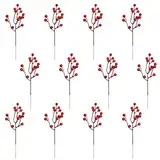 YoniYa 12 Stück Künstliche Rote Beeren Rote Beeren Picks Stechpalme Rote Beeren Zweige Künstliche Holly Beeren Mini Artificial Beeren für Winter Dekoration Weihnachtskranz Weihnachtsbaum