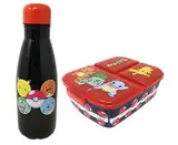 Theonoi Brotdose Set Kinder Lunchbox Sandwichbox mit Unterteilung/Fächern und Trinkflasche Wasserflasche (Pokemon Stahl)