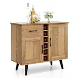 KOMFOTTEU Weinschrank mit verstellbaren Regalen, Sideboard mit Weinregal für 6 Flaschen, Buffetschrank Barschrank Weinständer 90 x 40 x 79 cm, Küchenschrank Natur