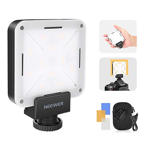 Neewer 12 SMD LED Lampe Mini Kamera LED Videoleuchte LED Beleuchtung CRI 95+ mit integriertem Akku/USB Lade/Blitzschuhadapter Kompatibel mit Canon Nikon Sony und anderen DSLR Kameras