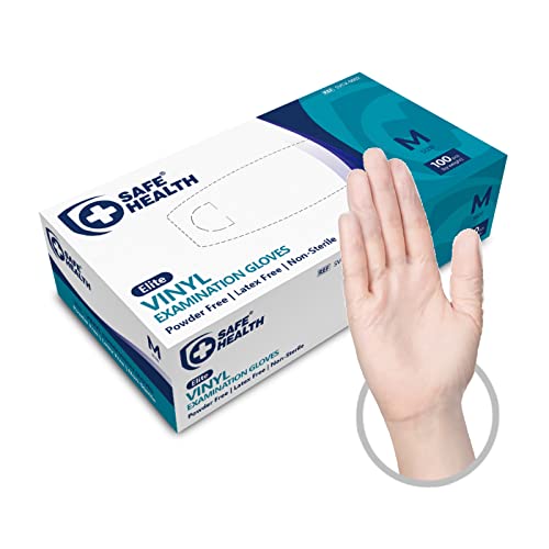 Safe Health Medizinische Vinylhandschuhe Einmalhandschuhe M Durchsichtig 100 stück, Vinyl Sterile Handschuhe Reißfest Pulverfrei Latexfrei Schutzhandschuhe für Küche und Lebensmittel (Größe M,100)