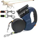 Hundeleine Doppelleine für 2 Hunde, Flexible Einziehbare Hundeleine Doppelleine mit LED Licht, Hundeleine 3m, Hundeleine Ausziehbar mit Bequemen Ergonomischer Griff, Rolleine, Rollleine (Blau)