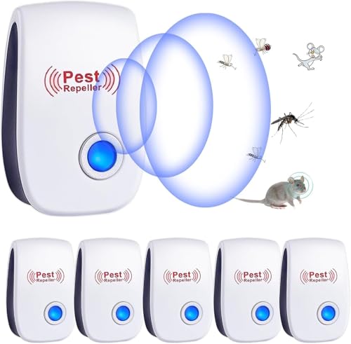 Ultraschall Schädlingsbekämpfer, 6 Stück Elektronische Insektenschutzmittel & Moskitoschutz Innenräumen, Pest Control Repeller für Moskito, Kakerlake, Mäuse, Spinnen, Fliegen