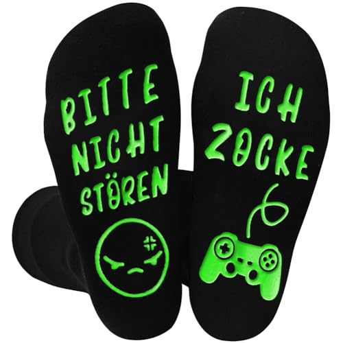 Socken mit Spruch Bitte Nicht Stören Ich Zocke, Lustige Gaming Socken Coole Weihnachten Geschenke für Gamer, Baumwolle Wintersocken Kleine Weihnachtsgeschenke für Männer Teenager Jungs zum Geburtstag