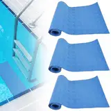 3 Pack Schwimmbadleitermatte,(23cm*90cm) Poolschutzmatte Poolleiter-Pad,Poolunterlage Mit Rutschfester Textur Für Schritte,Treppenrutschfeste Leitermatte rutschfest(Blaues Wellenwolfmuster)