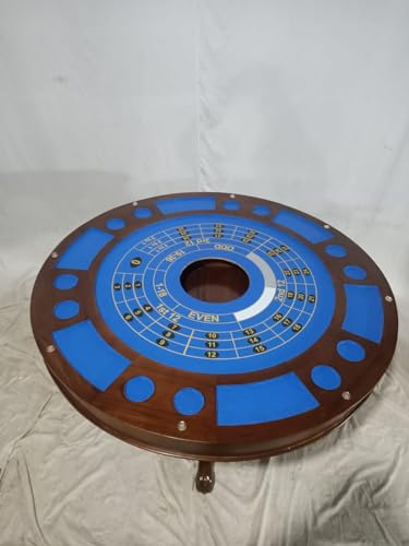 Kunibert Pokerroulettspieltisch Poker/Roulette/Esstisch Alles in einem Tisch, 3 in 1 Tisch Massivholz rund Breite120cm Farbe : Nussbaum Mir blauem Saum,