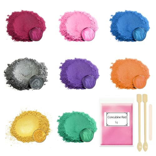 Ovaletta 8 Epoxidharz Farbe 5g, Mica Powder, Kerzen Selber Machen Set, Farbpigmente für Gießpulver, Badebomben Selber Machen, Diy Pigmentpulver für Seifenfarbe, Kerze, Kosmetischer, Schleim